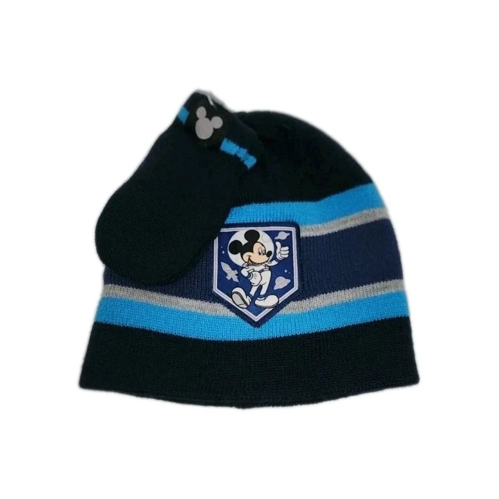 New Small Kids Mickey  Beanie With Mittens Disney.  Black, Light Blue, Dark Blue
